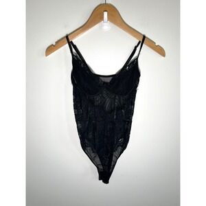 Y2K Babydoll Dark Fairy Womens Bodysuit Black Small Witchy Lace Festival Sheer